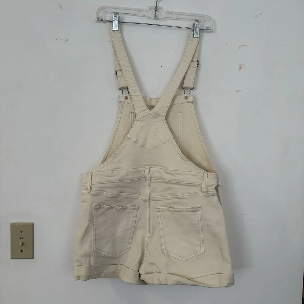 Old Navy Off White Cream Denim Shortalls Womens Medium Overalls 100% Cotton